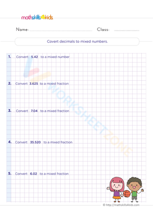 Essential Decimals to Mixed Numbers Worksheet | Grade 5 Math