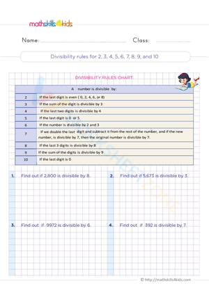 Printable Divisibility Rules Worksheet | Grade 4 Math