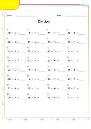 Basic Division Facts Practice Worksheet