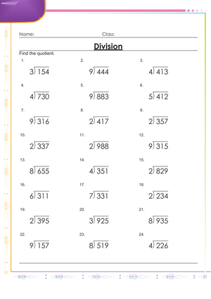 Grade 4 Division — Printable No-Prep Worksheet