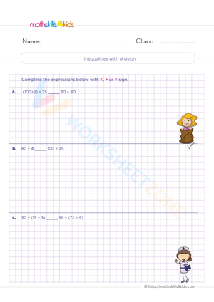Grade 5 Division Inequalities — Printable No-Prep Worksheet