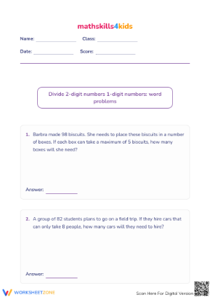 Printable 2-Digit Division Worksheet | Grade 4 Math