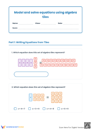 Essential Algebra Tiles Worksheet | Grades 6-8 Math