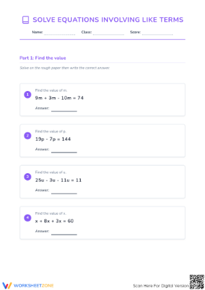 Combining Like Terms Worksheet | Grade 7 Essential Math