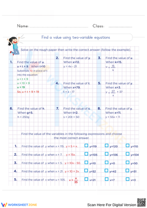 Two-Variable Equations Worksheet