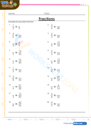 Identify Equivalent Fractions Worksheet