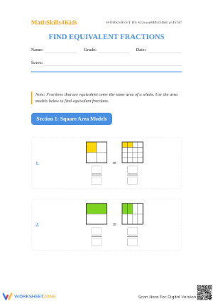 Printable Equivalent Fractions Worksheet | Grade 3 Math