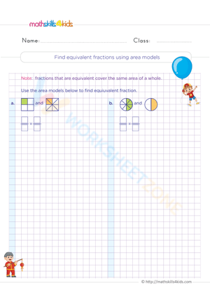Find equivalent fractions using area models