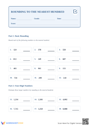 Grade 3 Rounding to Nearest 100 — Essential No-Prep Sheet
