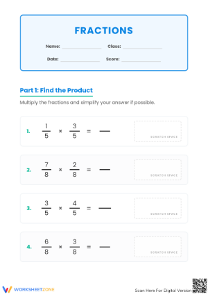 Grade 5 Multiplying Fractions — Printable No-Prep Worksheet