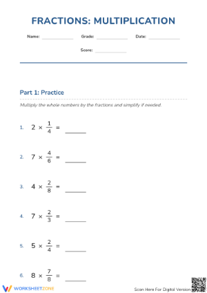 Grade 4 Multiply Fractions — Printable No-Prep Worksheet