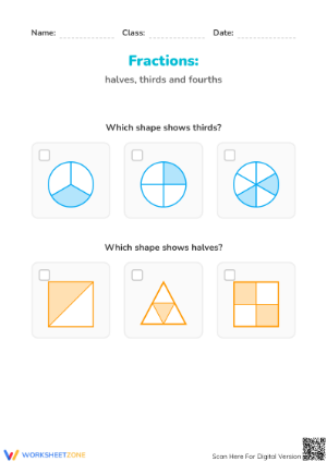 Grade 1 Basic Fractions — Printable No-Prep Worksheet