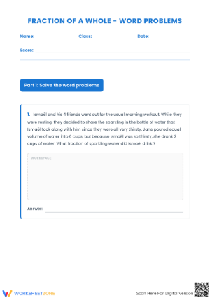 Printable Fraction Word Problems Worksheet | Grade 5 Math