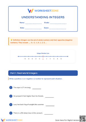 Printable Integers Worksheet | Grade 6 Math Guide