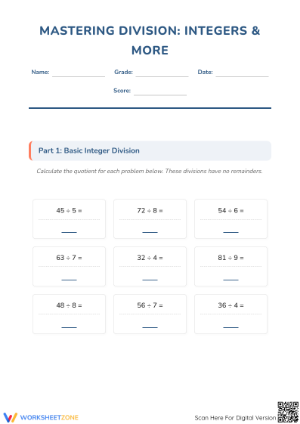 Printable Dividing Integers Worksheet | Grade 7 Math