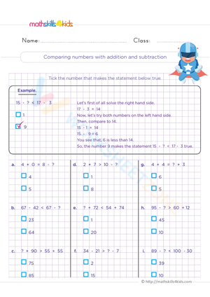 Comparing numbers with addition and subtraction