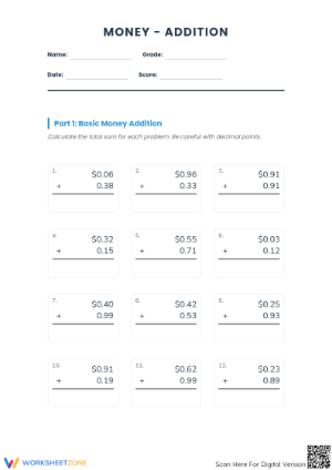 Printable Adding Decimals Worksheet | Grade 5 Math
