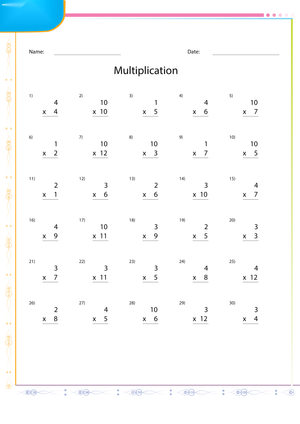 Multiplication Worksheet for Math Practice
