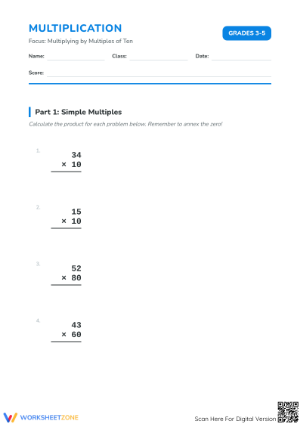 Grade 3 Multiply by 10s — Printable No-Prep Worksheet