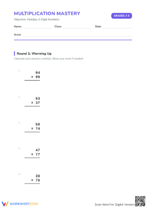 Essential 2-Digit Multiplication Worksheet | Grade 4 Math