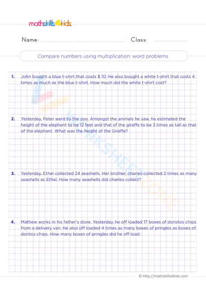 Compare Numbers Using Multiplication Worksheet