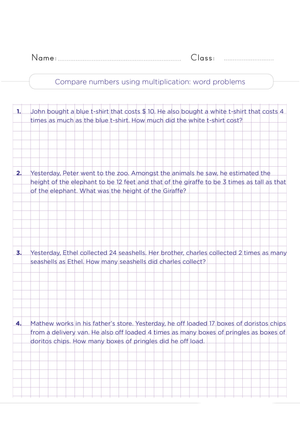 Compare Numbers Using Multiplication Worksheet