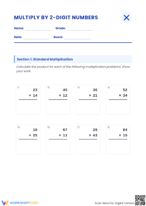 Essential 2-Digit Multiplication Worksheet | Grade 5