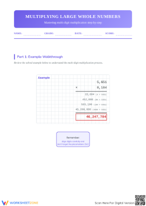 Printable Multi-Digit Multiplication Worksheet for Grade 5 Math