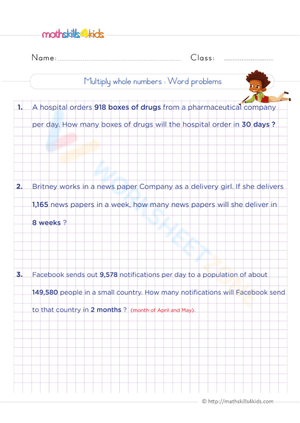 Multiply Whole Numbers Worksheet for Math Practice