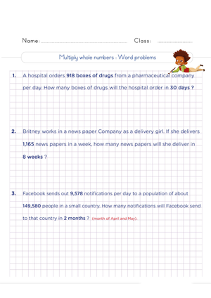 Multiply Whole Numbers Worksheet for Math Practice