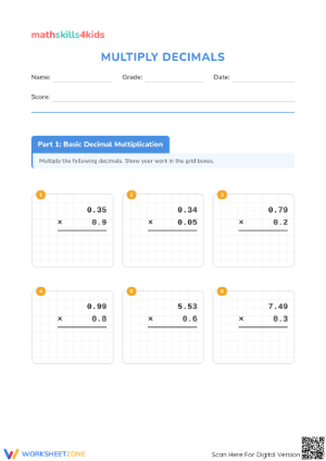 Printable Multiplying Decimals Worksheet | Grade 5 Math