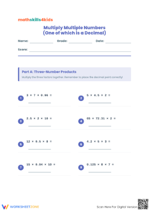 Printable Decimal Multiplication — Grade 5 No-Prep Worksheet