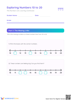 Grade 1 Number Line 10-20 — Printable No-Prep Worksheet