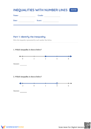 Printable Inequalities on a Number Line Worksheet | Grade 2