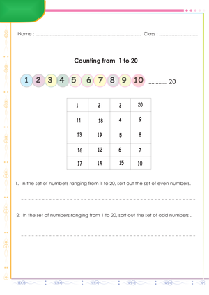 Counting and Sorting Numbers 1 to 20 Worksheet