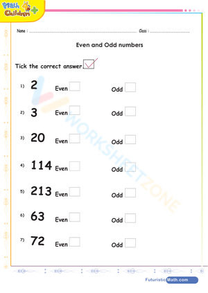 Identify Even and Odd Numbers Worksheet for Kids