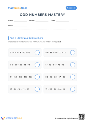Grade 2 Odd Numbers — Printable No-Prep Worksheet