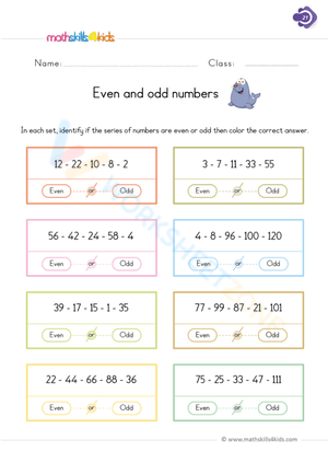 Practice Even and Odd Numbers Worksheet for Math