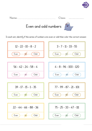 Practice Even and Odd Numbers Worksheet for Math