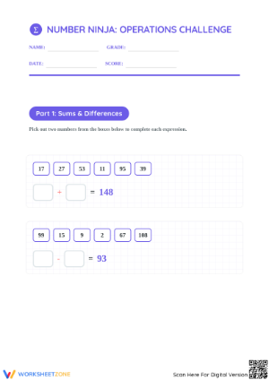 Grade 3 Math Operations — Printable Worksheet