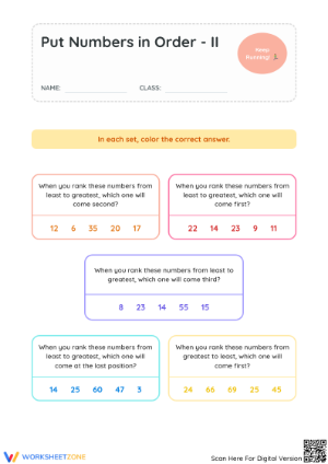 Grade 2 Ordering Numbers — Printable No-Prep Worksheet