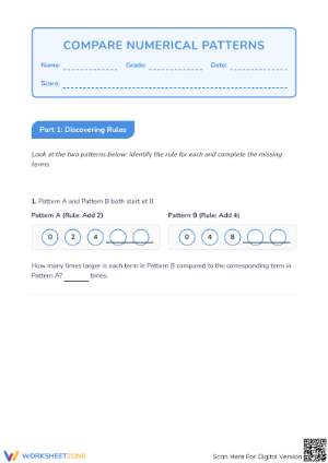 Grade 1 Comparing Patterns — Printable No-Prep Worksheet