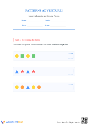 Printable Repeating Patterns Worksheet | Grade 1 Math