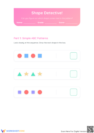 Grade 1 Shape Patterns — Printable No-Prep Worksheet