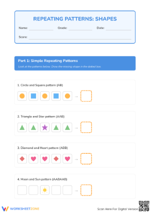 Grade 1 Shape Patterns — Printable No-Prep Worksheet