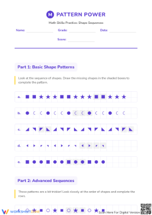 Grade 1 Shape Patterns — Printable No-Prep Worksheet