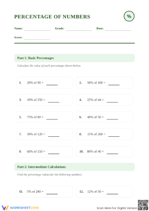 Grade 5 Percents — Printable No-Prep Worksheet