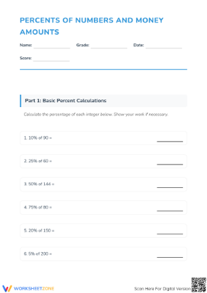 Grade 6 Percents — Printable No-Prep Worksheet