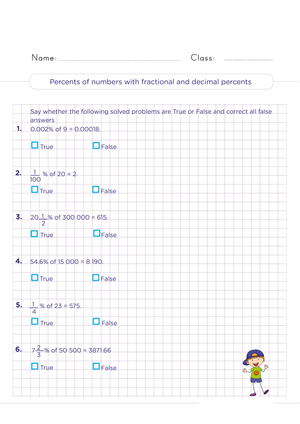 Calculate Percents of Numbers with Fractions Worksheet