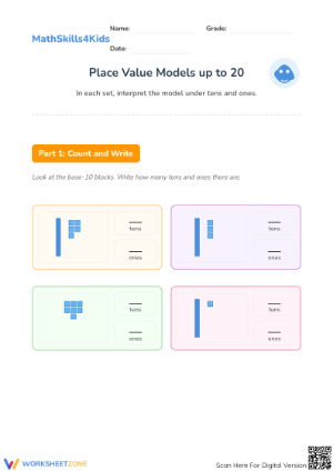 Printable Place Value to 20 Worksheet | Grade 1 Math
